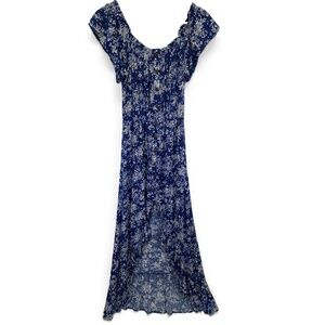 VICI Blue Womens Floral Print Button Front Short‎ Sleeves Dress Small